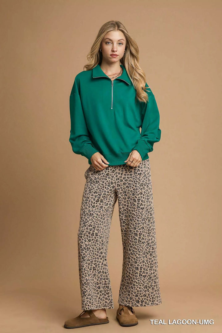 Umgee Half Zip Drop Shoulder Sweatshirt | Sweatshirts Daverri Fashions