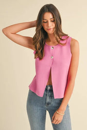 Annie Wear Metal Button Detail Crop Sweater Vest | Sweaters Daverri Fashions