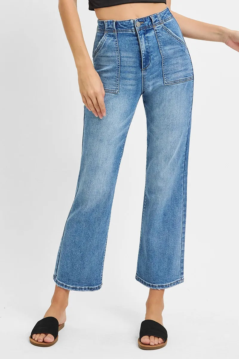 Medium RISEN Full Size High Waisted Bootcut Cropped Jeans Plus Size | Jeans Daverri Fashions