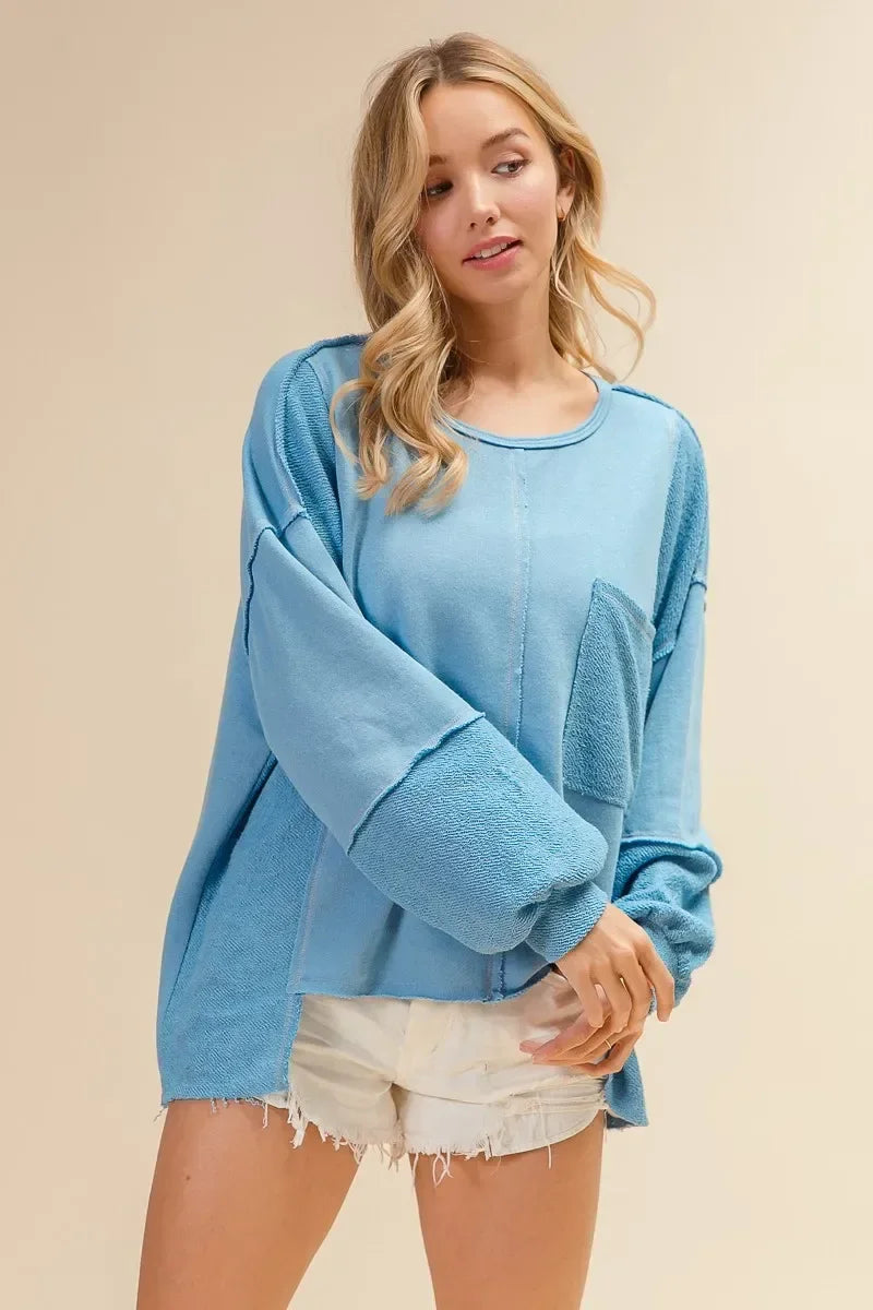 BiBi Oversized Pocket Front Sweatshirt - DAVERRI FASHIONS