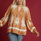 Umgee Full Size Two Tone Border Print Top with Balloon Sleeves Plus Size