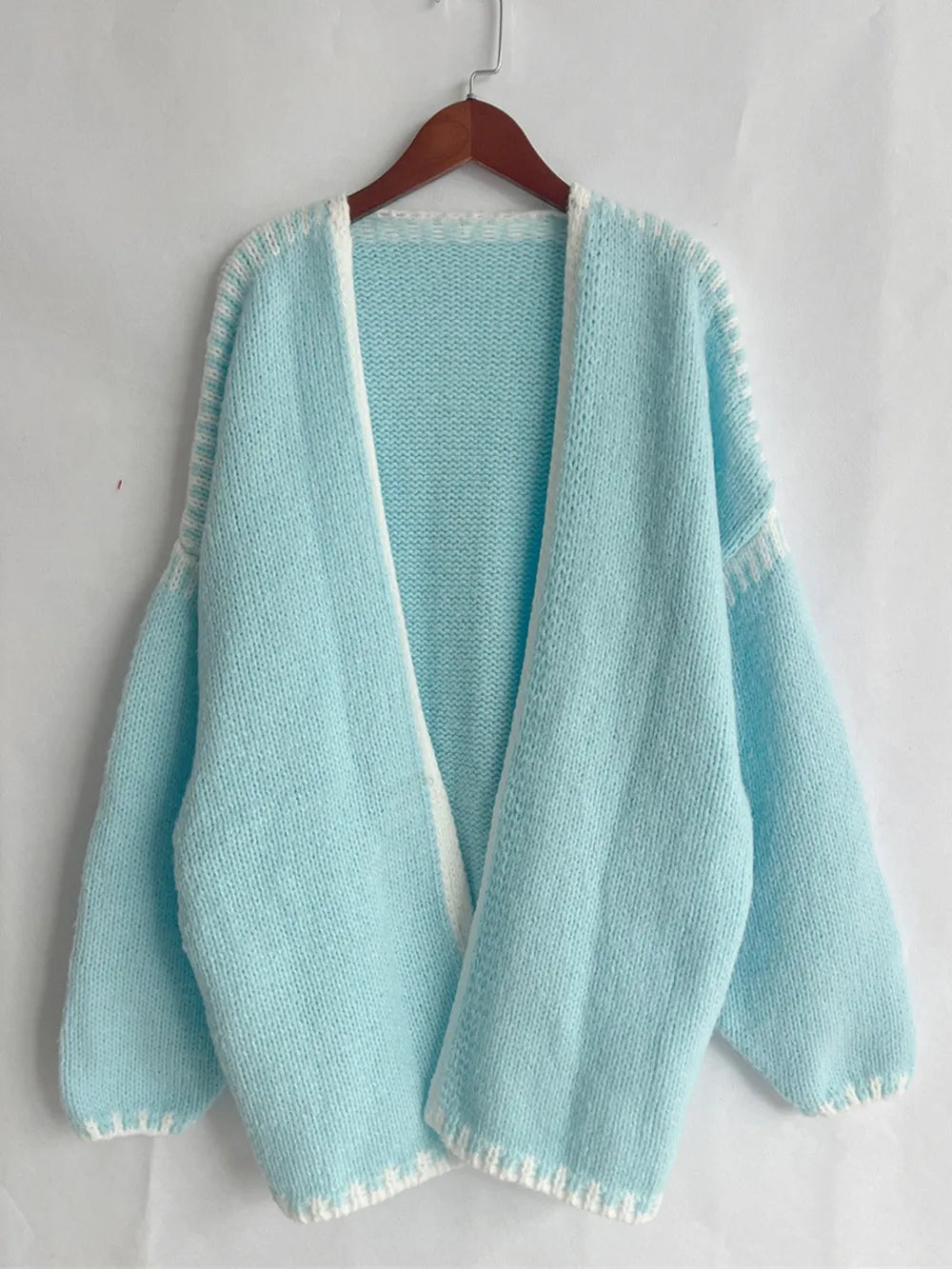 Double Take Contrast Open Front Dropped Shoulder Cardigan | Cardigans Daverri Fashions