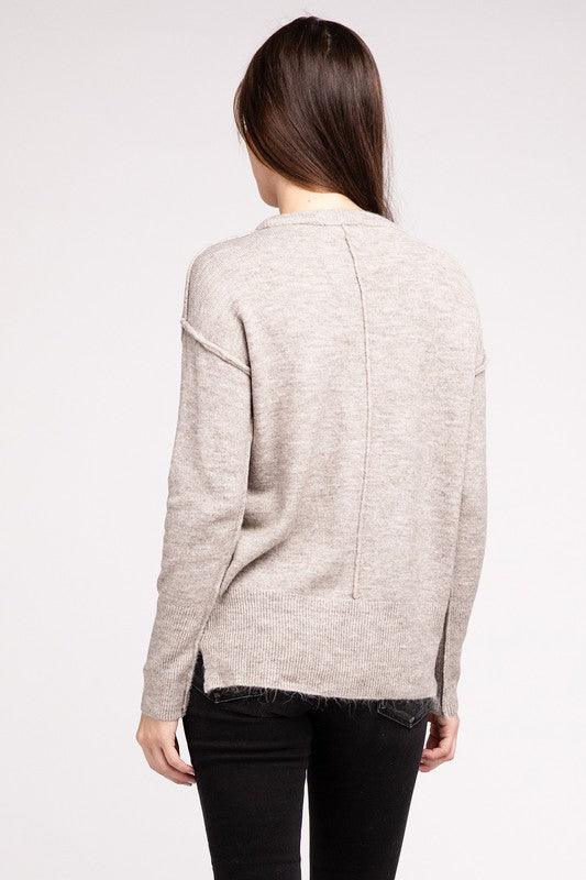 Zenana Hi-Low Hem Round Neck Sweater Sweaters