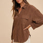Annie Wear Openwork Button Down Drop Shoulder Shirt Brown Tops