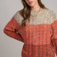 Cable-Knit Color Block Round Neck Long Sleeve Sweater - DAVERRI FASHIONS