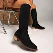 Side Zip Knee-High Block Heel Boots - DAVERRI FASHIONS