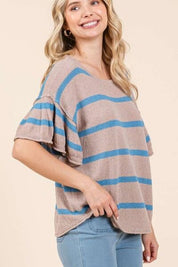 Mittoshop Striped Flounce Sleeve Knit Top Tops