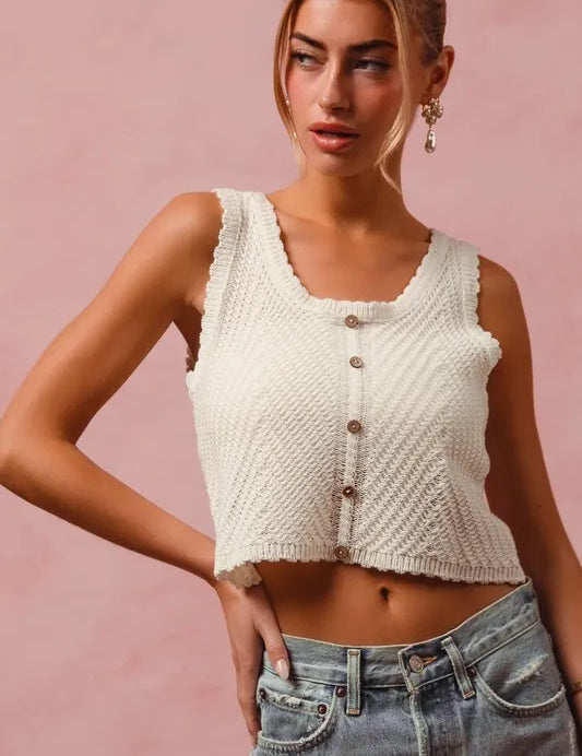 SO ME Chevron Pattern Buttoned Front Lightweight Tank Top | Tank Tops Daverri Fashions