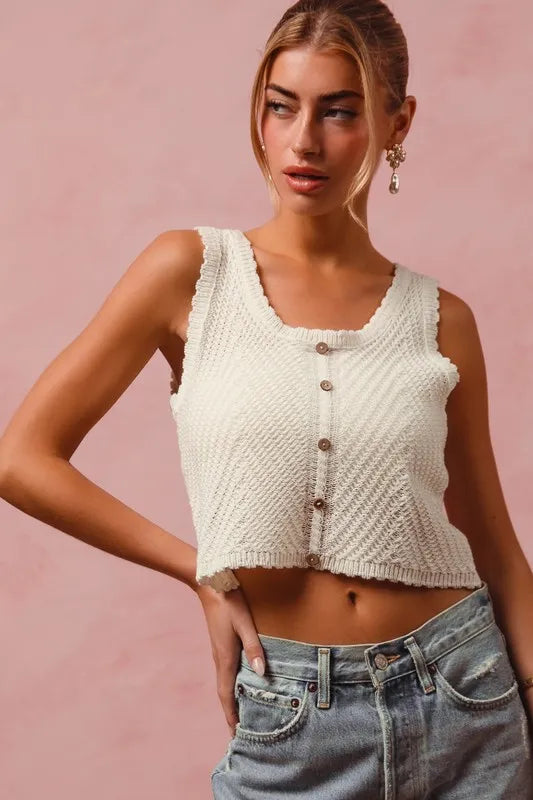SO ME Chevron Pattern Buttoned Front Lightweight Tank Top Tank Tops