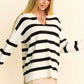 Davi & Dani high-low side slit striped johnny collar sweater in black and white