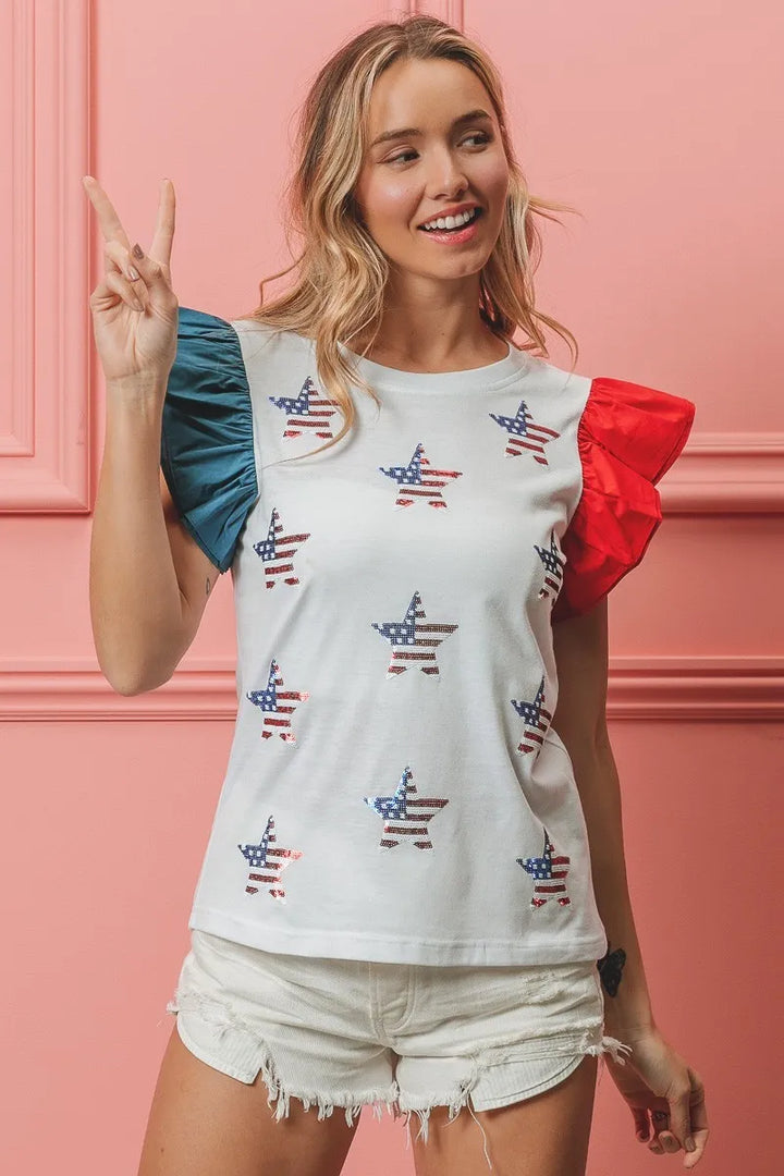BiBi American Flag Sequin Stars Top Tops