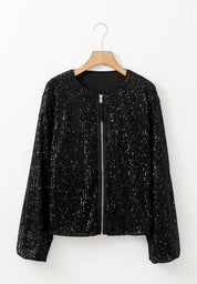 Sequin Zip Up Long Sleeve Jacket | Jackets Daverri Fashions