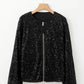 Sequin Zip Up Long Sleeve Jacket - DAVERRI FASHIONS