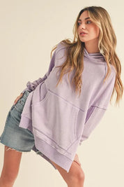 Aemi + Co Exposed Seam Side Slit Hoodie with Kangaroo Pocket | Hoodies Daverri Fashions