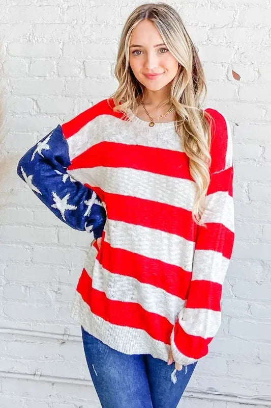 And The Why American Flag Long Sleeve Sweater - DAVERRI FASHIONS