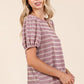 Mittoshop Contrast Striped Short Puff Sleeve Knit Top Tops