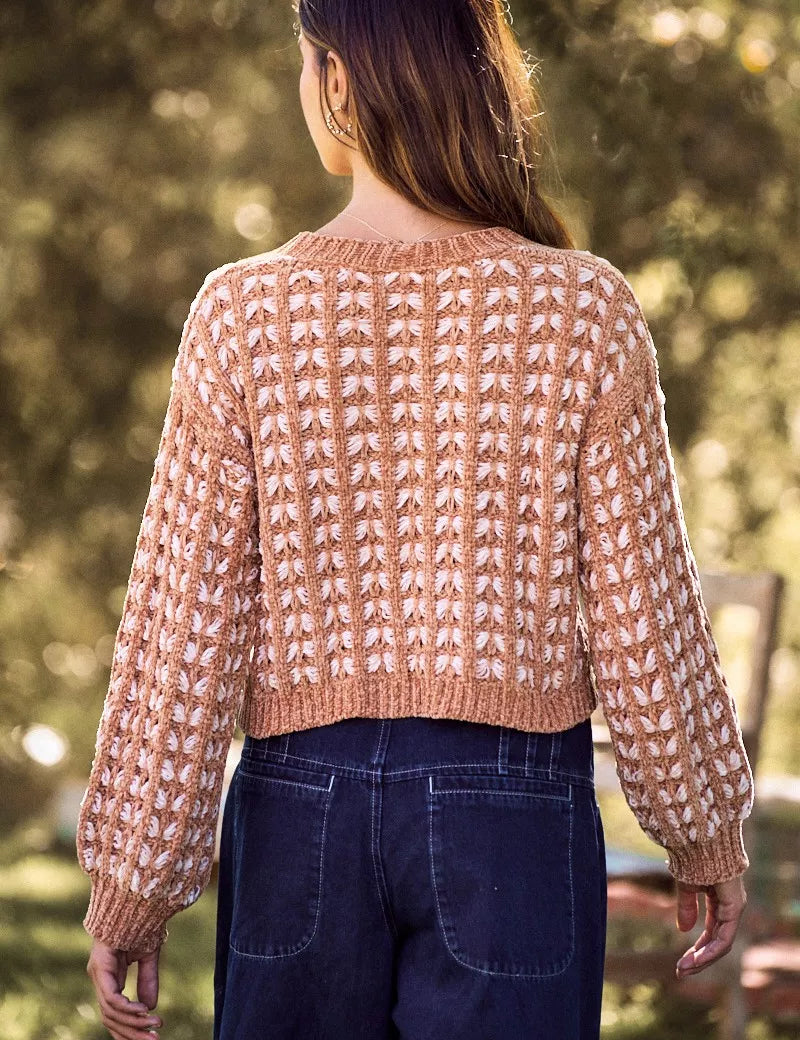 Peach SO ME soft chenille textured button sweater cardigan