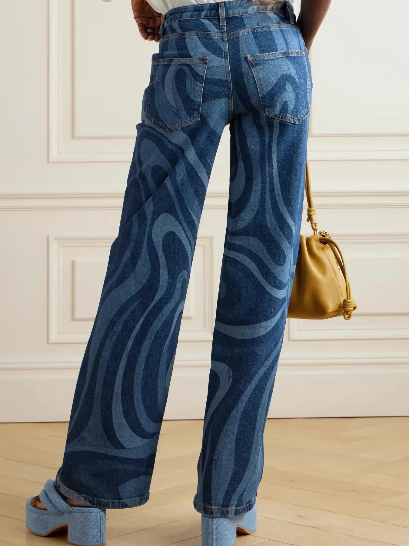Water Ripples Print Wide Leg Jeans - DAVERRI FASHIONS