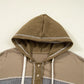 Mixed Texture Patchwork Exposed Seam Half Button Hoodie - DAVERRI FASHIONS