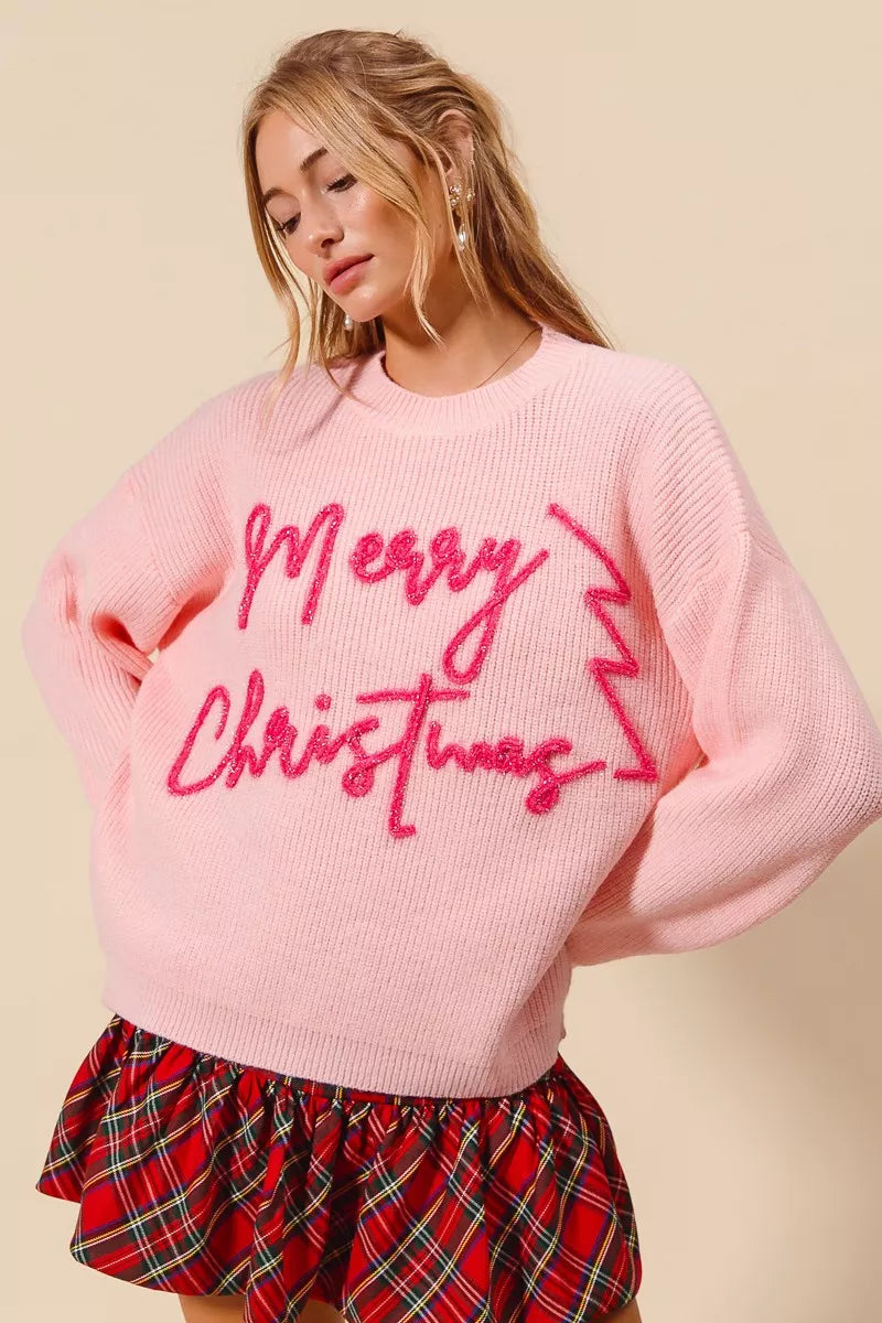 SO ME Merry Christmas Tinsel Lettering Sweater | Sweaters Daverri Fashions
