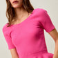 Vibrant pink SO ME ribbed knit short sleeve peplum sweater top