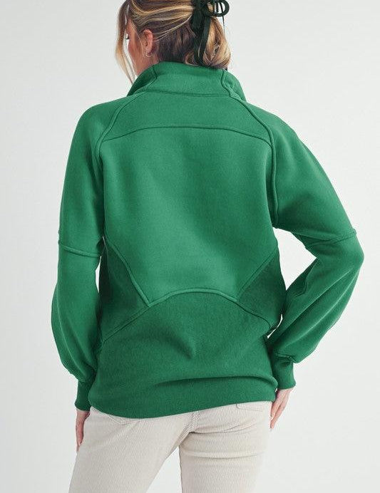 Aemi + Co Half Zip Raglan Sleeve Sweatshirt with Kangaroo Pocket | Sweatshirts Daverri Fashions