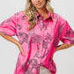 BiBi Leopard Print Short Sleeve Silky Satin Shirt Top Shirts
