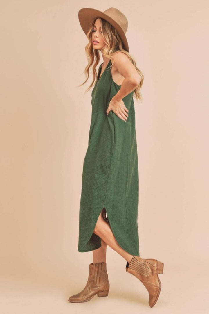 Aemi + Co Round Neck Midi Tank Dress with Pockets Tank Dresses