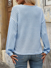 Striped V-Neck Button Front Casual Top | Knit Tops Daverri Fashions