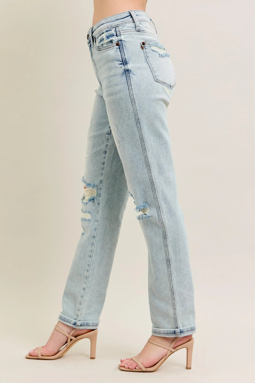 Judy Blue Full Size Mr Repair Stitch Detail Destroy Single Cuff Bf Jeans Plus Size | Jeans Daverri Fashions