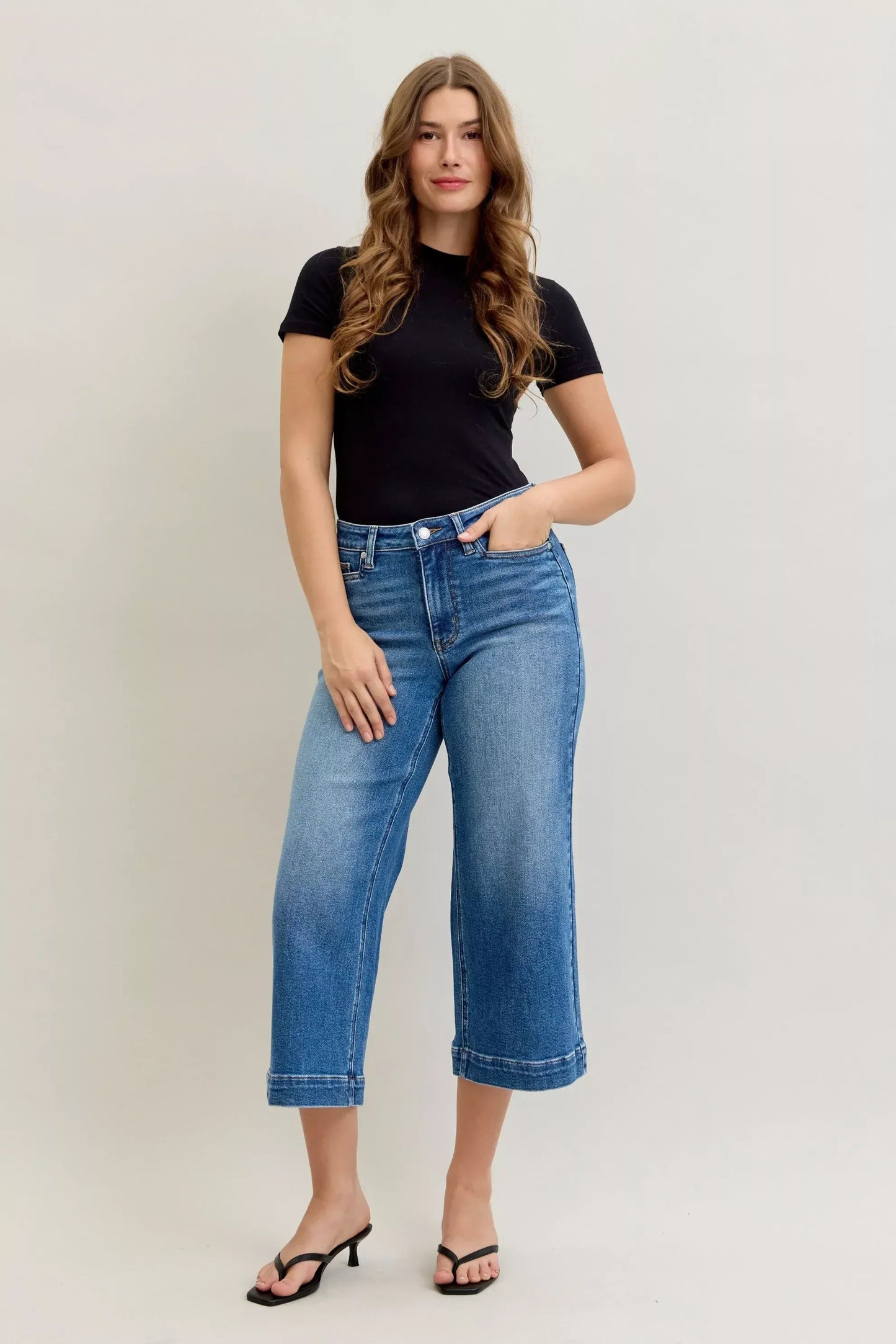Judy Blue Mid Rise Crop Wide Leg Jeans - DAVERRI FASHIONS