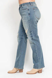 Judy Blue Full Size High Waist Distressed Dad Jean | Jeans Daverri Fashions