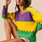 BiBi Stitch Detail Mardi Gras Stripes Sweater - DAVERRI FASHIONS