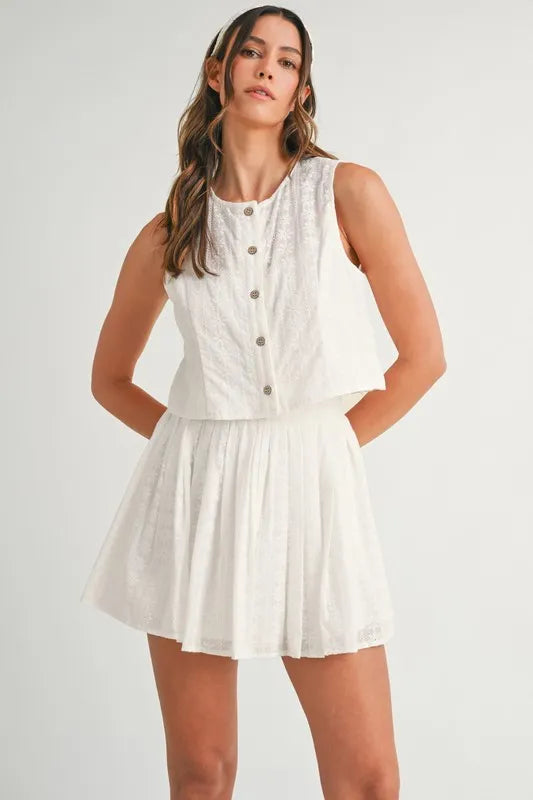 MABLE Eyelet Lace Top and Mini Skirt Set Outfit Sets