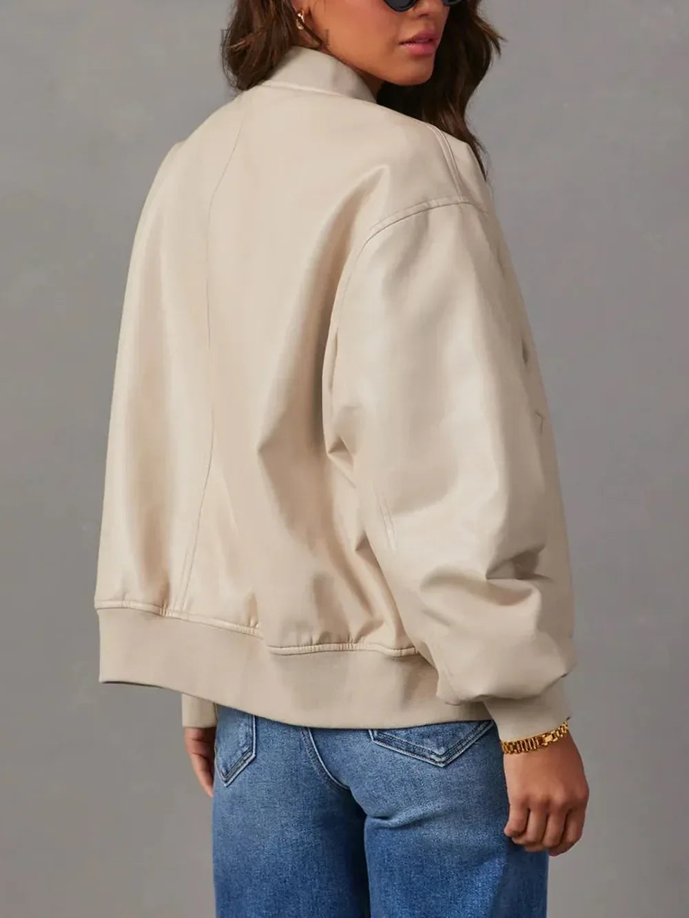 Zip Up Long Sleeve Bomber Jacket - DAVERRI FASHIONS