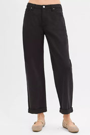 RISEN Tummy Control Mid Rise Ankle Barrel Relaxed Baggy Jeans | Jeans Daverri Fashions