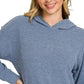Ribbed Long Sleeve Hoodie Dusty Blue - DAVERRI FASHIONS