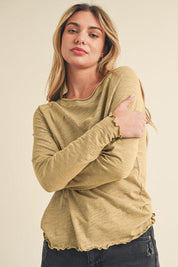 Aemi + Co Lettuce Hemline Round Neck Raglan Sleeve T-Shirt | T-Shirts Daverri Fashions