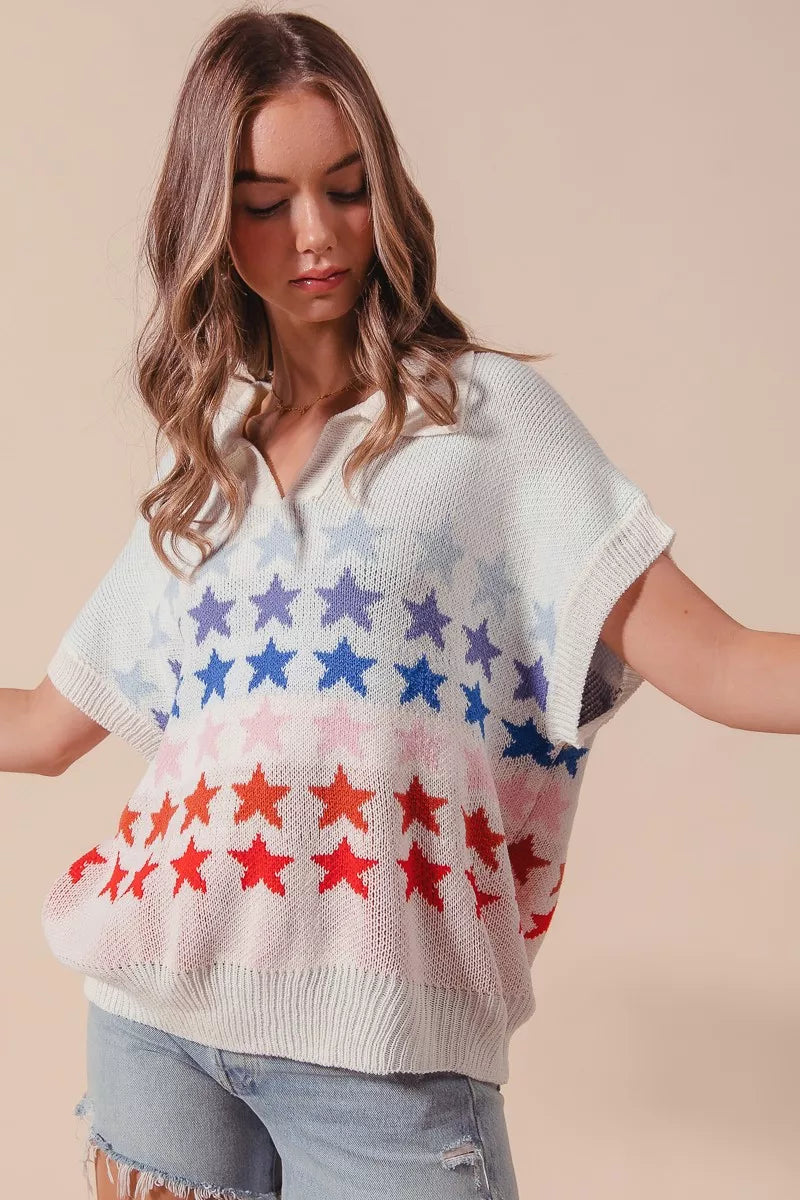 SO ME Fourth Of July Stars Loose Fit Knit Top | Sweaters Daverri Fashions