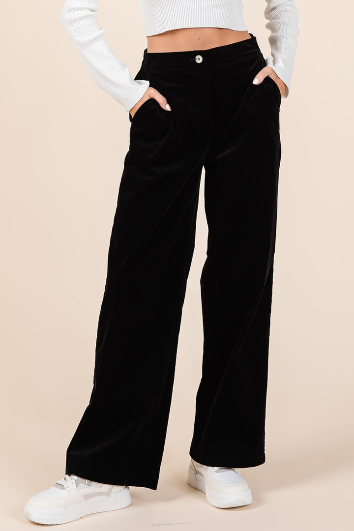 Mittoshop Corduroy Back Elastic Waist Pants Black