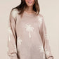 VERY J Palm Tree Graphic Oversized Knit Sweater Mocha S Sweaters