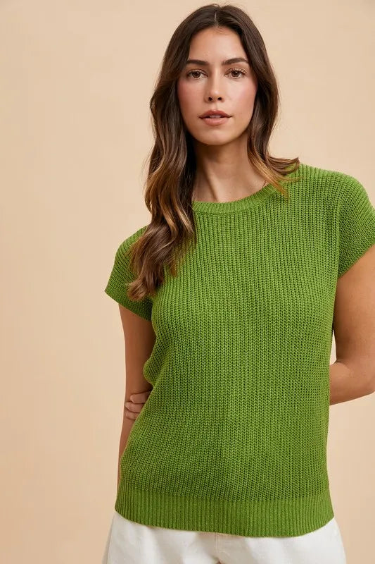 Annie Wear Round Neck Short Sleeve Sweater Sweaters