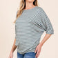 BOMBOM Striped Boat Neck Dolman Sleeve Top Tops