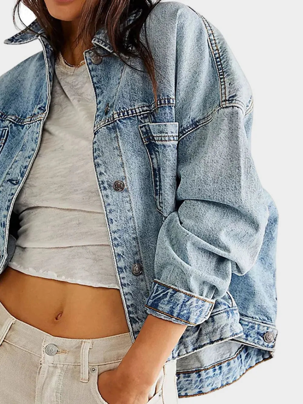 Button Up Long Sleeve Denim Jacket | Denim Jackets Daverri Fashions