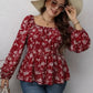 Daverri Fashions Floral Print Square Neck Long Sleeve Peplum Blouse - DAVERRI FASHIONS