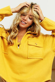 BiBi Flap Pockets Fleece Collared Sweatshirt | Sweatshirts Daverri Fashions