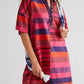 Striped Oversized Half Button Shirt Dress - DAVERRI FASHIONS