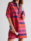 Striped Oversized Half Button Shirt Dress - DAVERRI FASHIONS