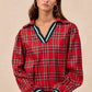 BiBi Christmas Plaid Collared Top with Ruffled Detail - DAVERRI FASHIONS