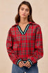 BiBi Christmas Plaid Collared Top with Ruffled Detail - DAVERRI FASHIONS